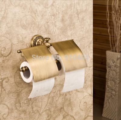 Wholesale And Retail Promotion NEW Luxury Antique Brass Toilet Paper Holder Dual Tissue Bar Holders With Cover