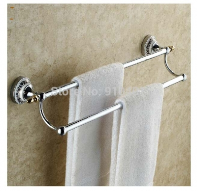 Wholesale And Retail Promotion NEW Modern Ceramic Chrome Brass Bathroom Hotel Towel Rack Holder Dual Towel Bars