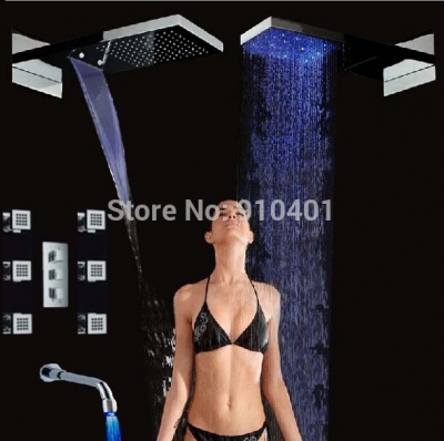 Wholesale And Retail Promotion NEW Thermostatic LED Waterfall Rain Shower Faucet 6 Massage Jets LED Tub Spout