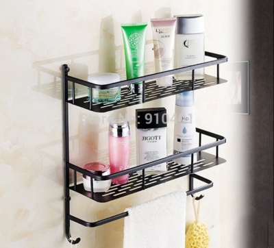 Wholesale And Retail Promotion Oil Rubbed Bronze Bathroom Shelf Dual Tiers Caddy Basket Storage W/ Towel Bar