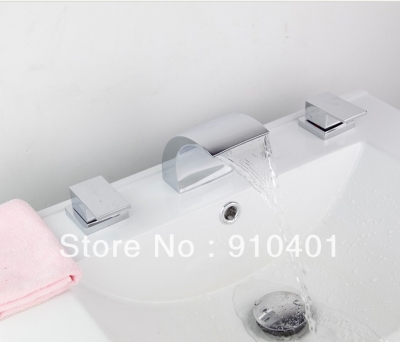 Wholesale And Retail Promotion Polished Chrome Brass Roman Style Waterfall Bathroom Basin Faucet Dual Handles