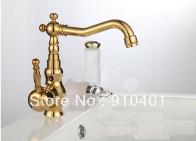Wholesale And Retail Promotion Polished Golden Finish Bathroom Basin Faucet Kitchen Sink Mixer Tap Single Handle [Golden Faucet-2736|]
