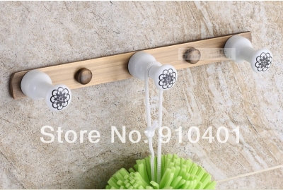 Wholesale And Retail Promotion Wall Mounted Antique Brass Ceramic Towel Clothes Hooks Door Wall Flower Hangers [Hook & Hangers-3095|]