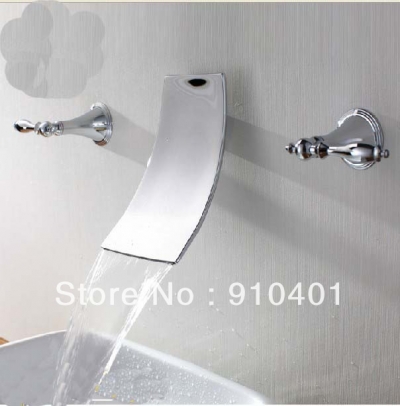 Wholesale And Retail Promotion Wall Mounted Chrome Brass Waterfall Bathroom Faucet Widespread Sink Mixer Tap