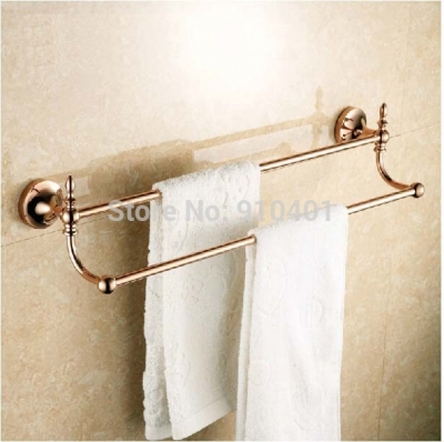 Wholesale And Retail Promotion Wall Mounted Rose Golden Brass Bathroom Towel Rack Holder Dual Towel Bar Hangers [Towel bar ring shelf-4915|]