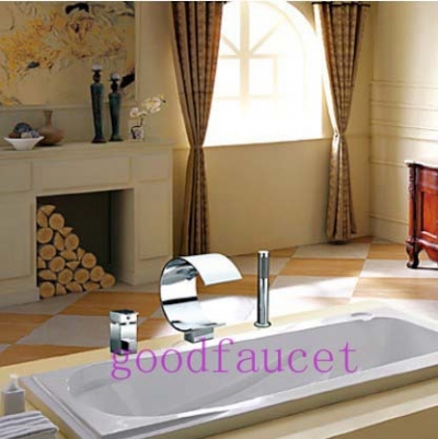 Wholesale NEW Waterfall Curved BathTub 3PCS Faucet Hand Shower Mixer Tap W / Diverter Bathroom Faucet Mixer Chrome