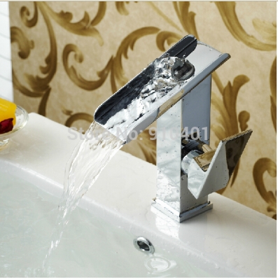 Wholesale and Retail Promotion Chrome Brass Waterfall Bathroom Basin Faucet Single Handle Vanity Sink Mixer Tap