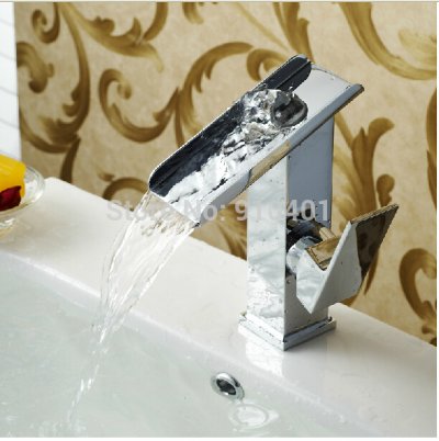 Wholesale and Retail Promotion Chrome Brass Waterfall Bathroom Basin Faucet Single Handle Vanity Sink Mixer Tap [Chrome Faucet-1401|]