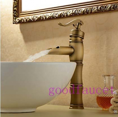 wholesale / retail Water Pump Style Antique Brass Bathroom Basin Faucet Deck Mount Vessel Mixer Tap Single Handle