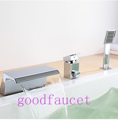 Bathroom Waterfall Tub Faucet Mixer Tap With Diverter Hand Shower Single Handle Deck Mounted Bath Faucets