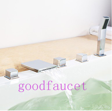 NEW Modern Waterfall Brass Bathtub Faucet Shower Set With Handheld Shower Chrome Finish