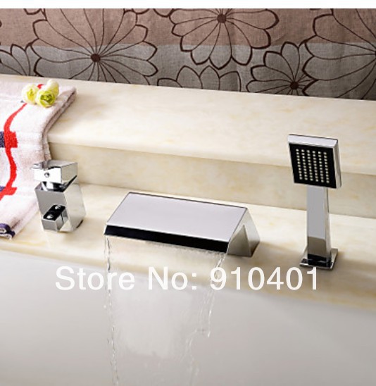 Wholesale And Retail Promotion Deck Mounted Bathroom Tub Faucet Waterfall Spout Chrome Hand Shower 3PCS Shower