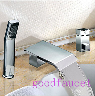 Widespread Brass Chrome Bathroom Waterfall Bathroom Tub Faucet Tap Single Handle Chrome 3PCS