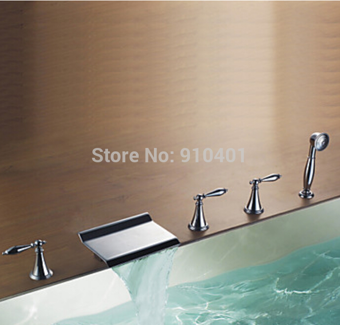 Luxury Waterfall Bathroom Tub Faucet Widespread Sink Mixer Tap W/ Hand Shower