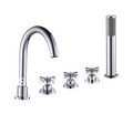NEW Luxury brass bathroom faucet bathtub mixer tap widespread 5pcs chrome finish cross handle