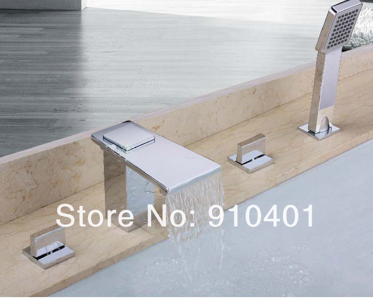 Wholesale And Promotion Luxury Deck Mounted Chrome Finish Bathtub Faucet 5PCS Waterfall Spout Mixer Tap