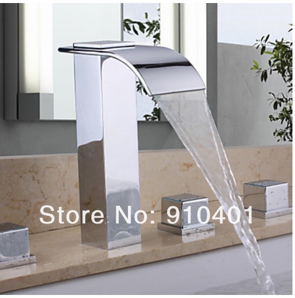 Wholesale And Promotion Polished Chrome Brass Bathroom Tub Faucet 5PCS Waterfall Mixer Tap Deck Mounted
