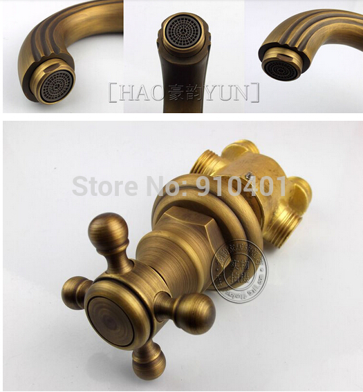 Wholesale And Retail Promotion Antique Brass Bathroom Tub Faucet 3 Handles Vanity Sink Mixer Tap W/ Hand Shower
