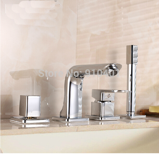 Wholesale And Retail Promotion Deck Mounted 4 PCS Bathroom Tub Faucet With Hand Shower Widespread Shower Set