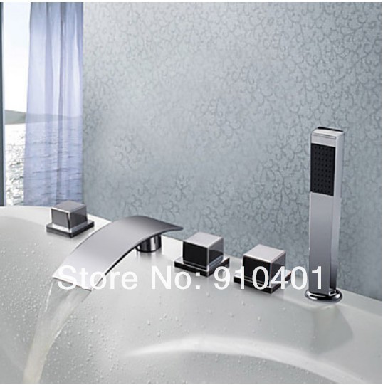Wholesale And Retail Promotion Deck Mounted Bathroom Shower Faucet Set Waterfall Spout With Hand Shower Chrome