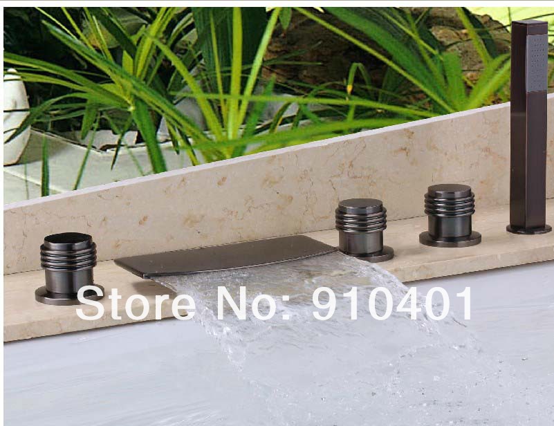 Wholesale And Retail Promotion Deck Mounted Oil Rubbed Bronze Bathtub Faucet Waterfall Mixer With Hand Shower