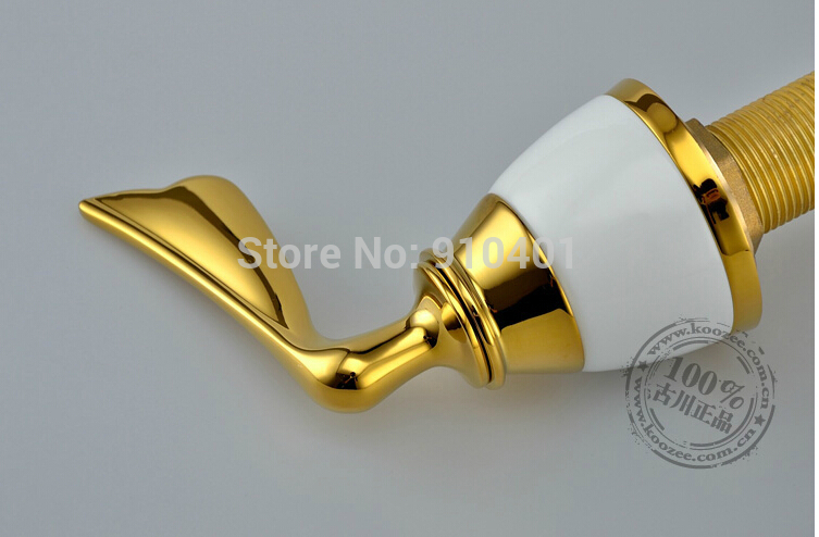 Wholesale And Retail Promotion Golden Brass Deck Mounted Bathroom Tub Faucet With Hand Shower Sink Mixer Tap