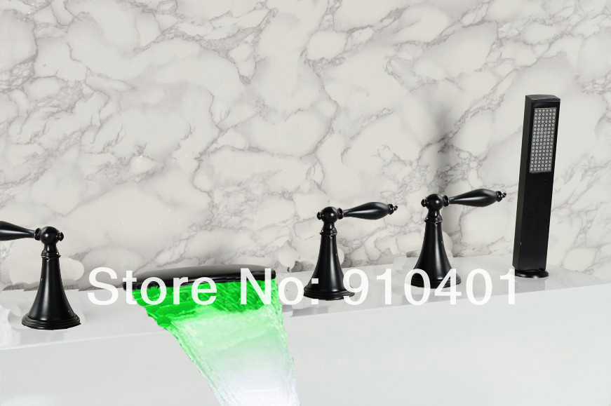 Wholesale And Retail Promotion  LED Colors Modern Oil-rubbed Bronze Bathroom Waterfall Tub Faucet 5PCS Mixer Tap