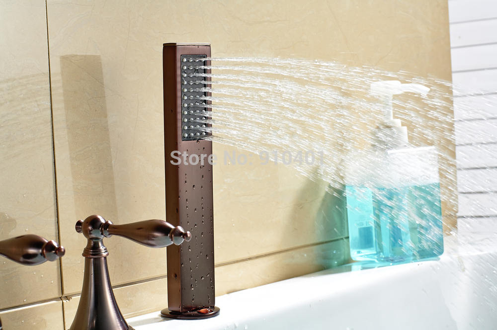 Wholesale And Retail Promotion Luxury Deck Mounted Red Oil Rubbed Bronze Waterfall Tub Mixer Tap W/ Hand Shower