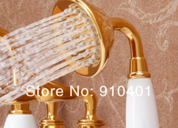 Wholesale And Retail Promotion Luxury Golden Brass Deck Mounted Bathroom Tub Faucet With Hand Shower Mixer Tap