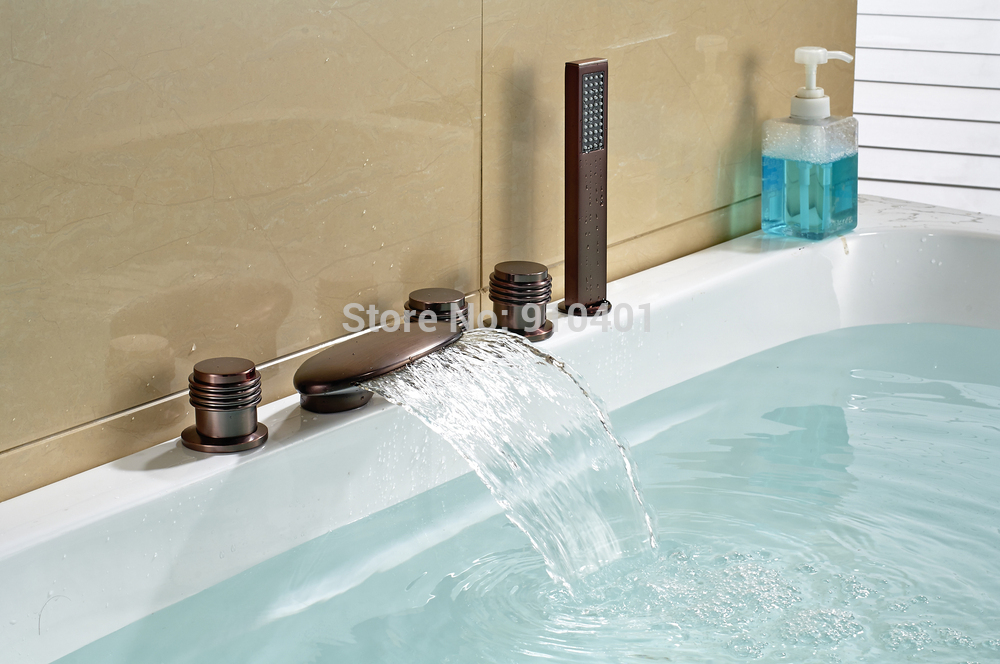 Wholesale And Retail Promotion Luxury Oil Rubbed Bronze Waterfall Bathroom Tub Faucet With Hand Shower Mixer