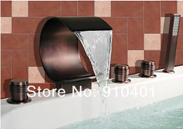 Wholesale And Retail Promotion  Luxury Oil Rubbed Bronze Waterfall Bathroom Tub Mixer Tap 5 PCS Faucet 3 Handles