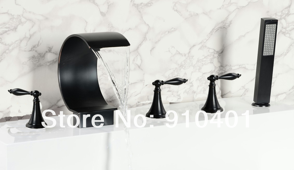 Wholesale And Retail Promotion Luxury Oil Rubbed Bronze Waterfall Bathroom Tub Mixer Tap 5 PCS Faucet Shower