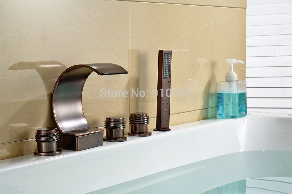 Wholesale And Retail Promotion Luxury Oil Rubbed Bronze Waterfall Bathtub Mixer Tap Sink Faucet W/ Hand Shower