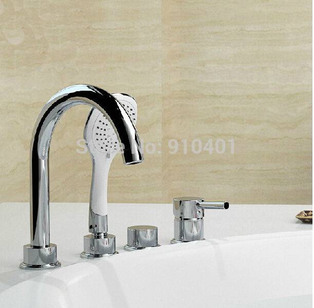 Wholesale And Retail Promotion Modern Deck Mounted Widespread Bathroom Tub Faucet With Hand Shower Mixer Tap
