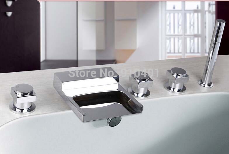 Wholesale And Retail Promotion NEW Modern Square Bathroom Tub Faucet Waterfall Sink Mixer Tap With Hand Shower