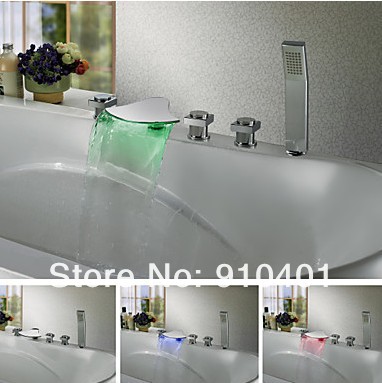 Wholesale And Retail Promotion NEW Tall LED Bathroom Waterfall Bathtub Faucet Sink Mixer Tap W/ Color Changing