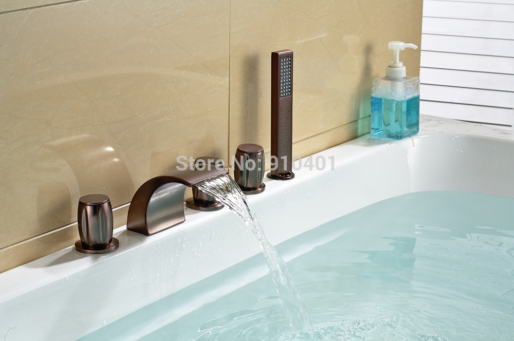 Wholesale And Retail Promotion Oil Rubbed Bronze Waterfall Bathroom Tub Faucet Deck Mounted LED Color Changing