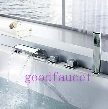 wholesale and retail deck mounted waterfall bathroom faucet bathtub mixer tap with hand shower tub faucet chrome