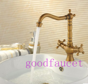 !NEW Antique Bronze Bathroom Basin Faucet Sink Rotatable mixer tap Double Handles