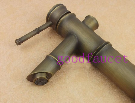 13" Tall antique brass bathroom basin faucet vanity mixer tap bamboo shape faucet deck mounted single lever