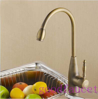 Antique Brass Kitchen / Bath Swivel Spout Faucet Basin Sink Faucet Mixer Tap Single Lever Hot and Cold Water Tap