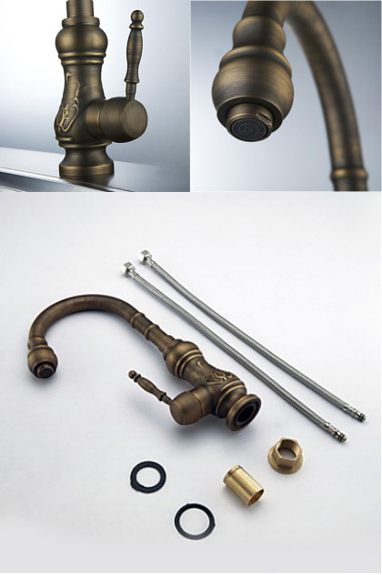 Classic Antique Brass Kitchen Faucet Vessel Sink Mixer Tap Single Handle 