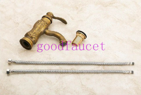 Luxury Antique Brass Bathroom Faucet Art Flower Carving Vanity Sink Mixer Tap Water Hot And Cold Tap