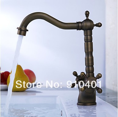 Luxury Brand NEW kitchen faucet vessel sink mixer tap antique brass dual cross handles swivel spout
