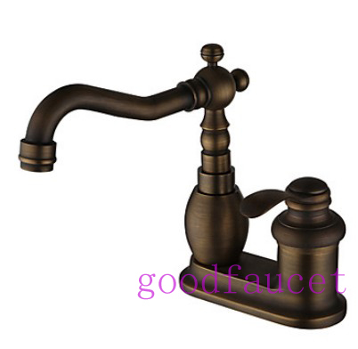 Modern Antique Brass 4 Inch Kitchen Faucet Single Handle Mixer Hot & Cold Water Tap Swivel Spout Faucet