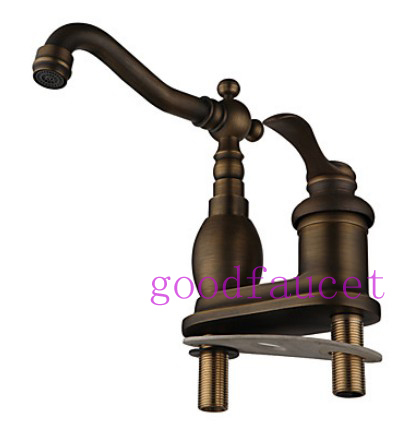 Modern Antique Brass 4 Inch Kitchen Faucet Single Handle Mixer Hot & Cold Water Tap Swivel Spout Faucet
