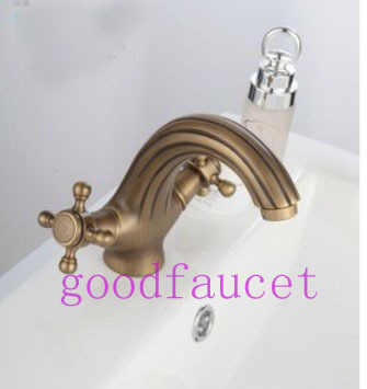 NEW Polish antique brass bathroom basin faucet sink mixer tap dual cross handles hot and cold water tap