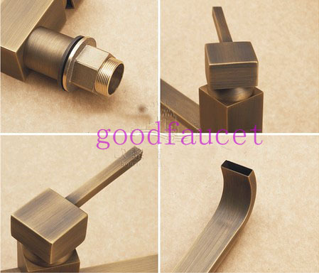 Square Antique bronze kitchen faucet single lever vessel brass mixer hot & cold water tap deck mounted