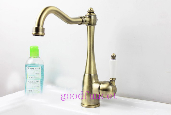 Wholesale And Retail NEW Antique Bronze Bathroom Basin Faucet Kitchen Sink Mixer Tap With Single Ceramic Handle