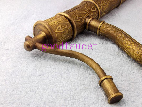 Wholesale And Retail NEW Bathroom Antique Bronze Flower Carving Basin Vanity Sink Faucet Mixer Tap Single Handle